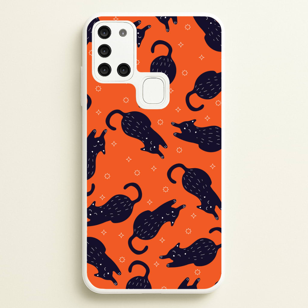 Black Cats And Stars Pattern Galaxy A21s Case