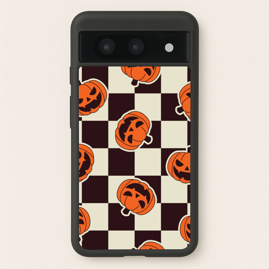 Pumpkin Stickers Checkered Pattern Google Pixel 8a Case