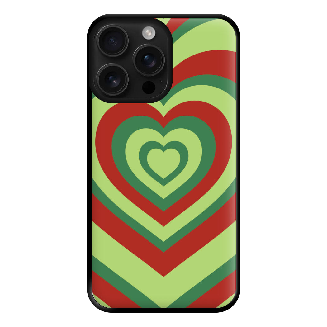 Red And Green Trippy Heart Christmas Pattern iPhone 16 Pro Case