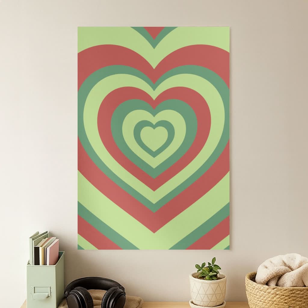 Red And Green Trippy Heart Christmas Pattern Poster