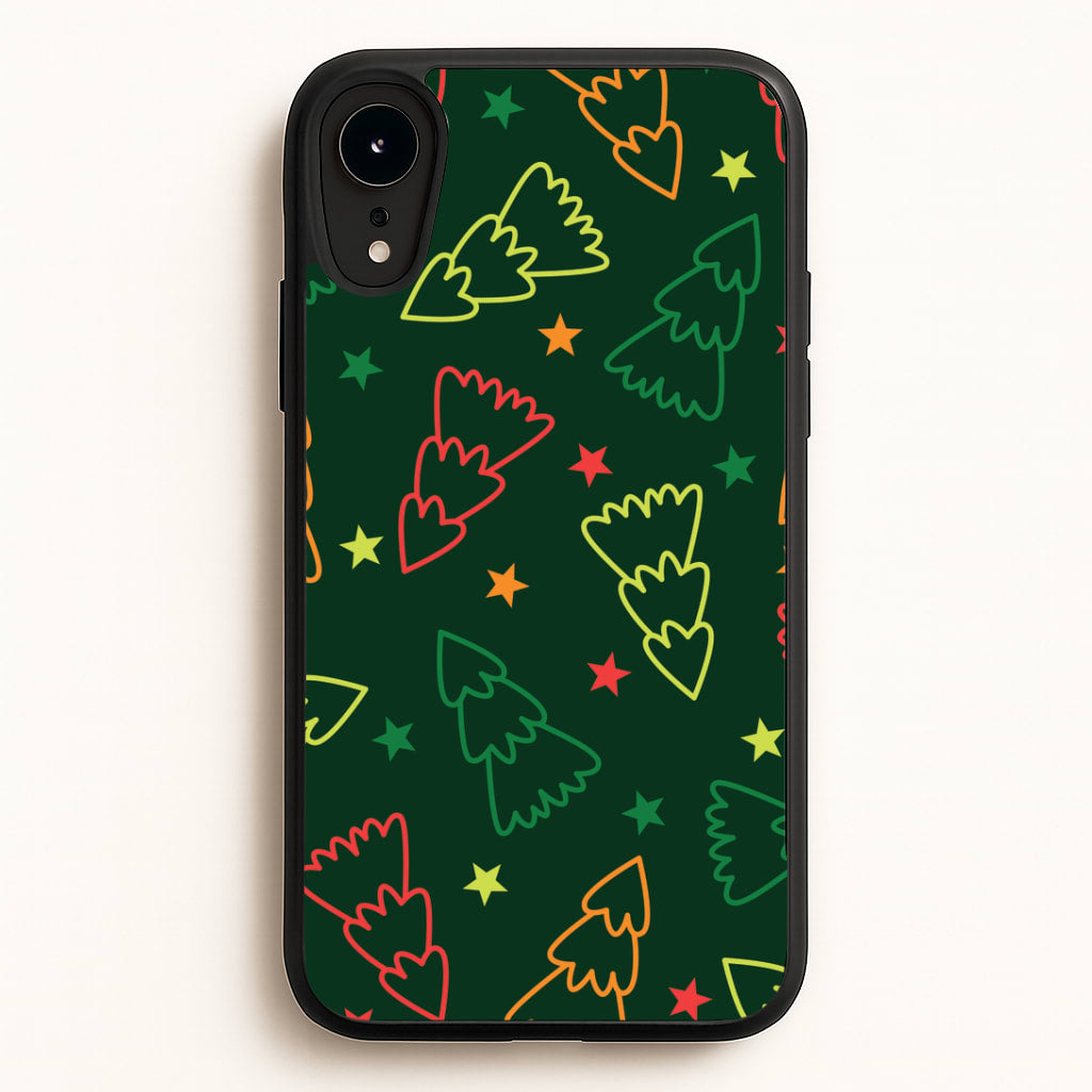 Colourful Christmas Tree Outlines Pattern iPhone XR Case