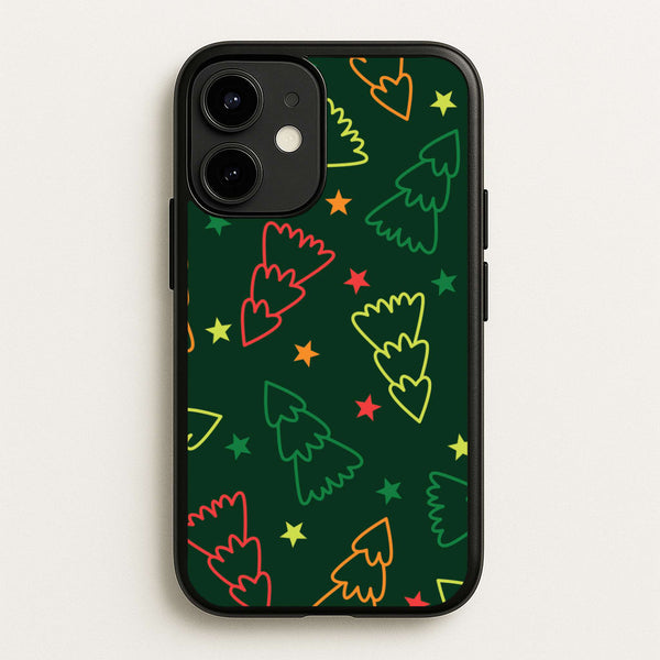 Colourful Christmas Tree Outlines Pattern iPhone 12 / 12 Pro Case