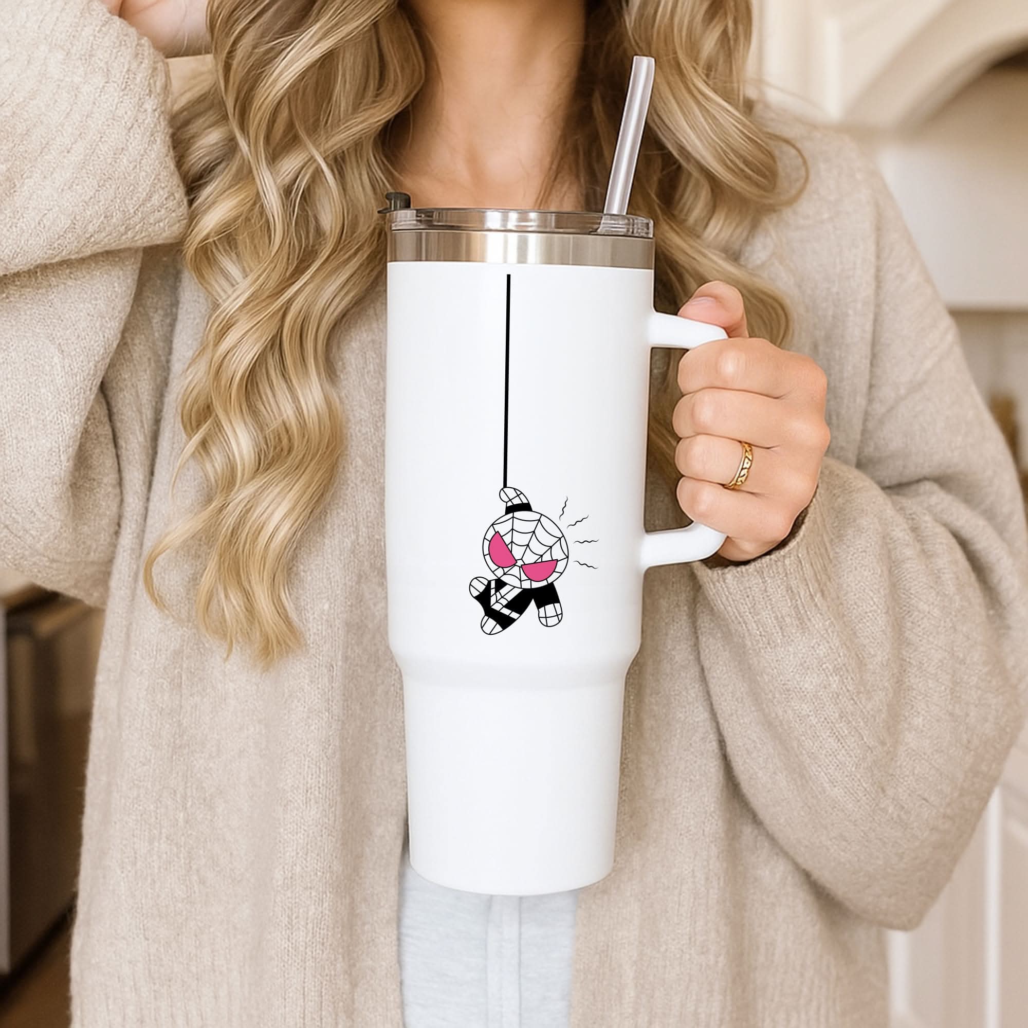 Pink Hanging Spider Hero Tumbler