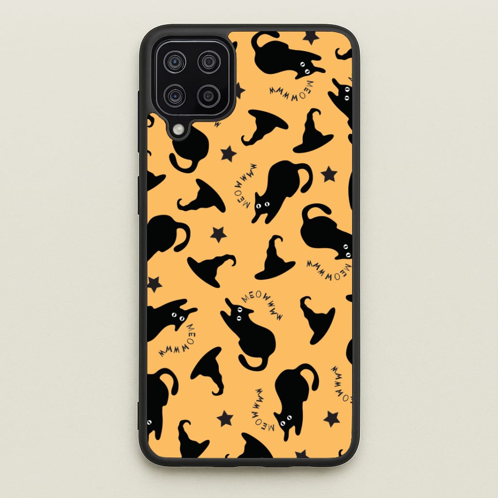 Black Cat And Hats Pattern Galaxy A12 Case