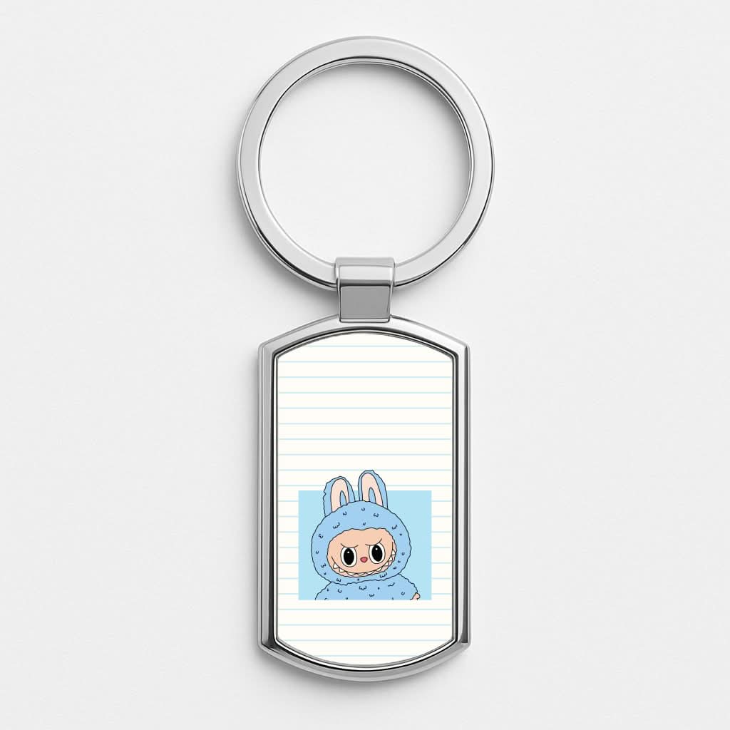 Cute Blue Notebook Monster Silver Metal Keyring