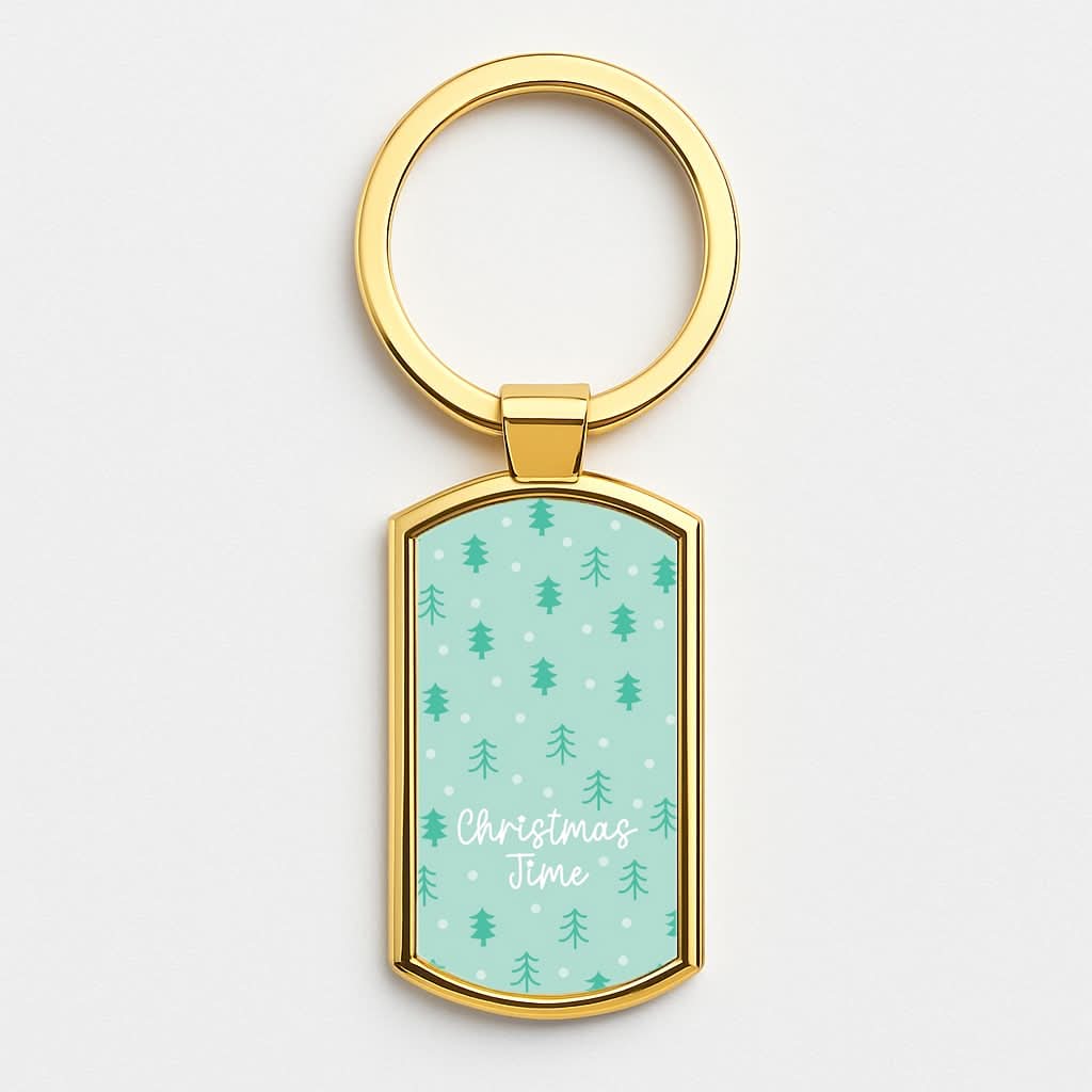 Cute Xmas Trees Pattern Gold Keyring