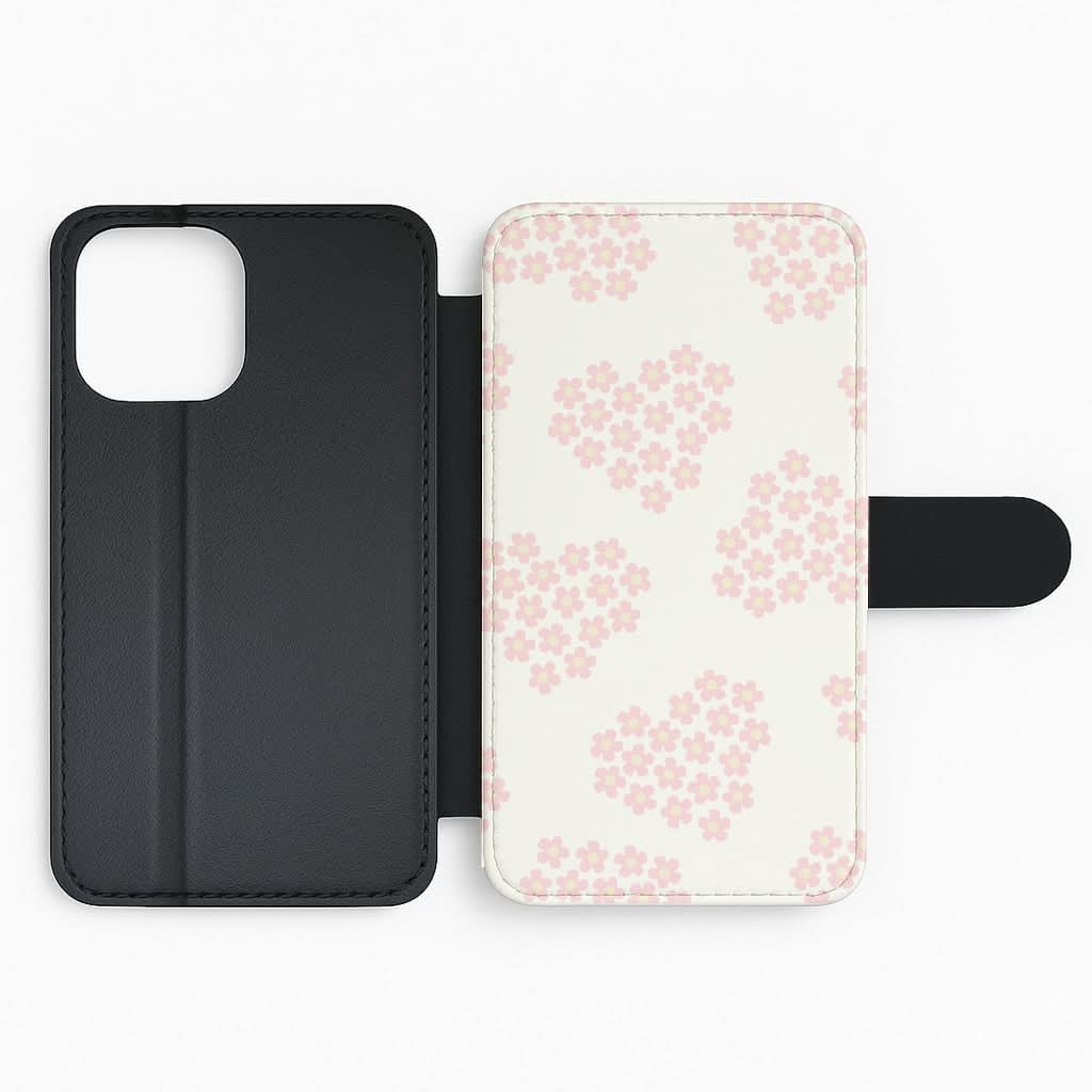 Flower Hearts Pattern Flip Phone Case