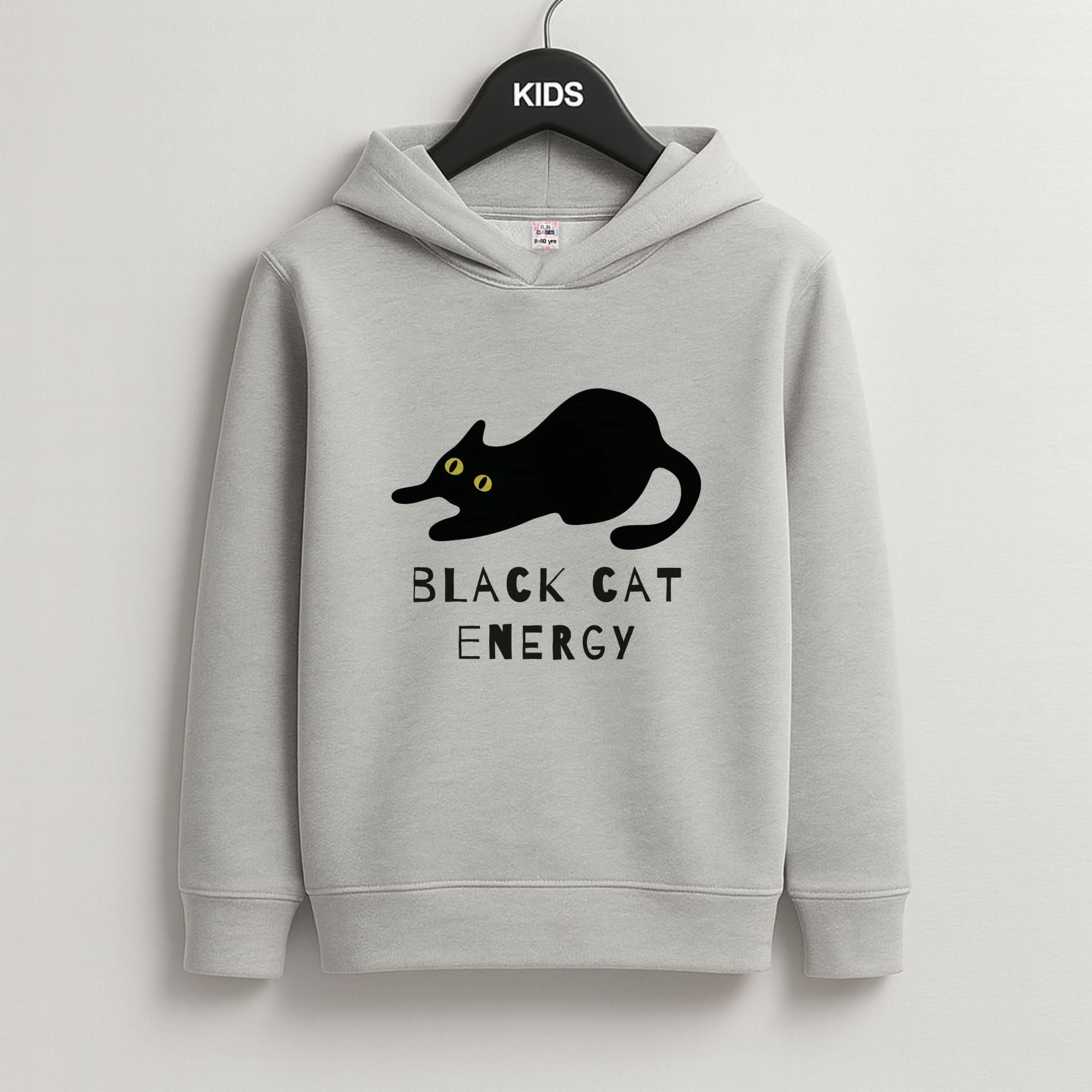 Black Cat Energy Grey Kids Hoodie