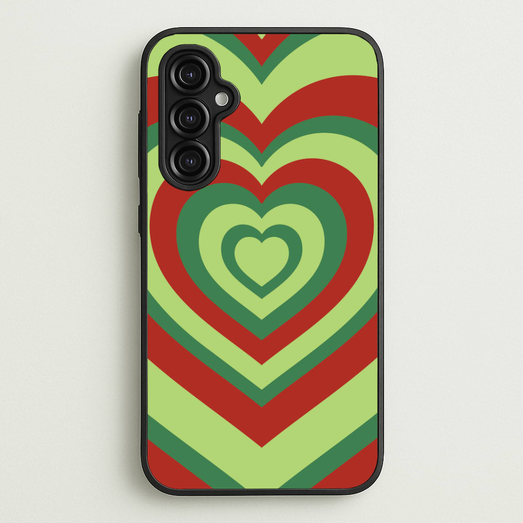 Red And Green Trippy Heart Christmas Pattern Galaxy A14 Case