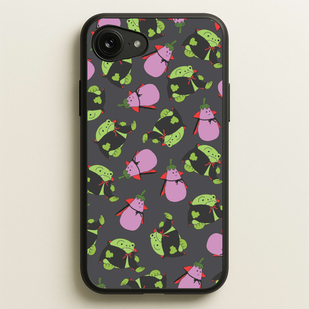 Vampire Frogs And Vegetables Pattern - Halloween iPhone 16e Case