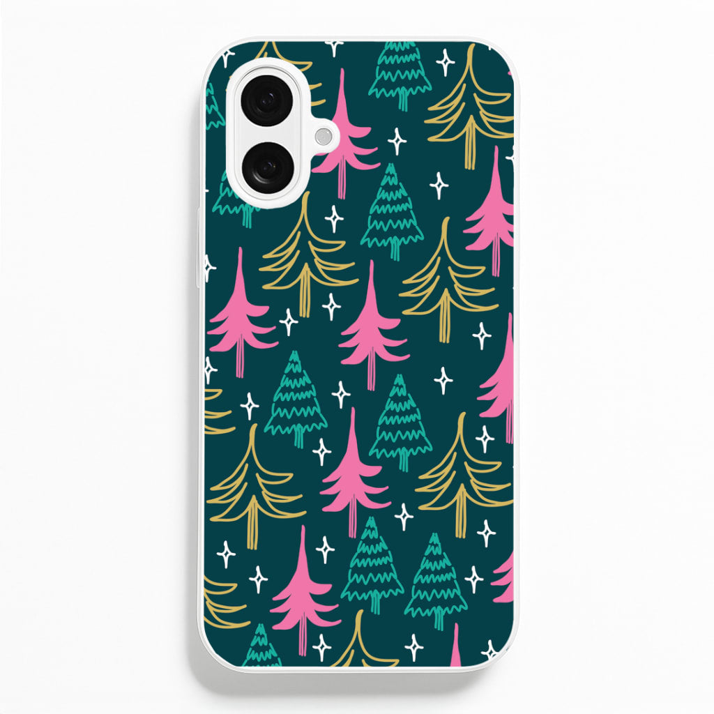 Colourful Sketched Christmas Trees Pattern iPhone 16 Plus Case