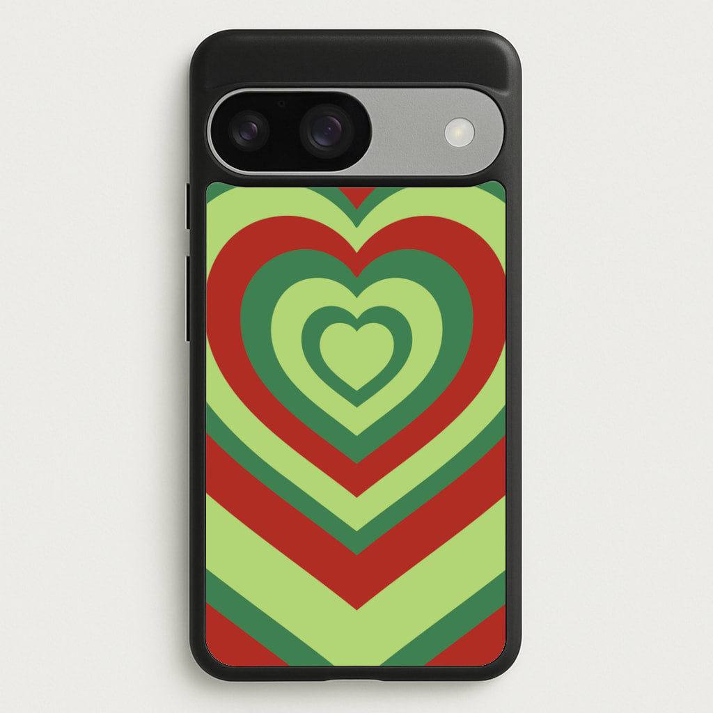Red And Green Trippy Heart Christmas Pattern Google Pixel 9 / 9 Pro Case
