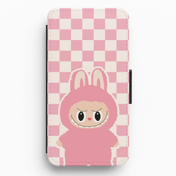 Checkered Cute Pink Monster Flip / Wallet Phone Case