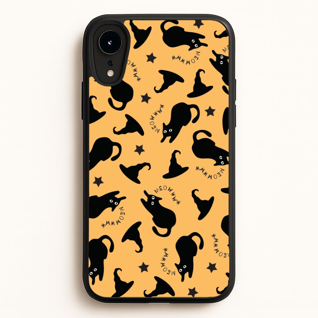 Black Cat And Hats Pattern iPhone XR Case