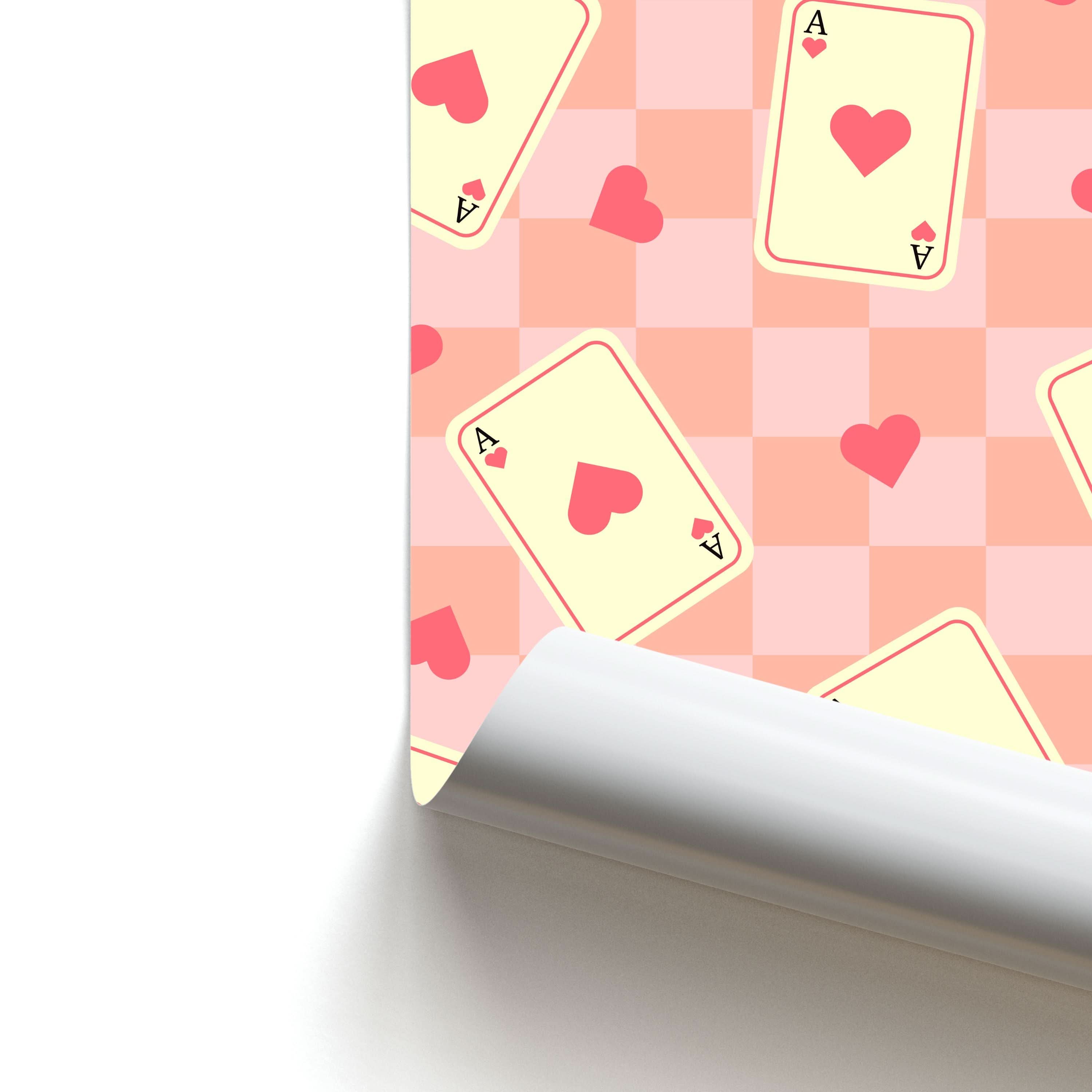 Cute Playing Cards And Hearts Pattern Poster