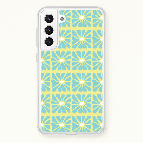 Square Abstract Flowers Blue Galaxy S22 Plus Case