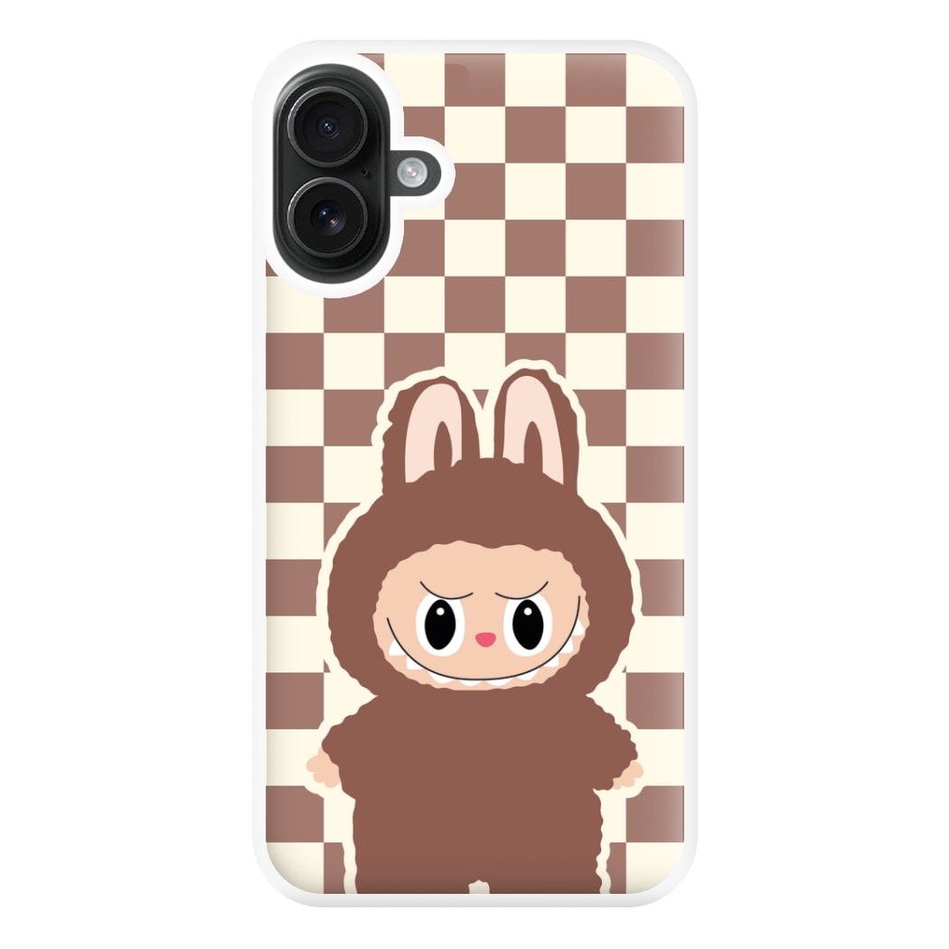 Checkered Cute Brown Monster iPhone 16 Plus Case