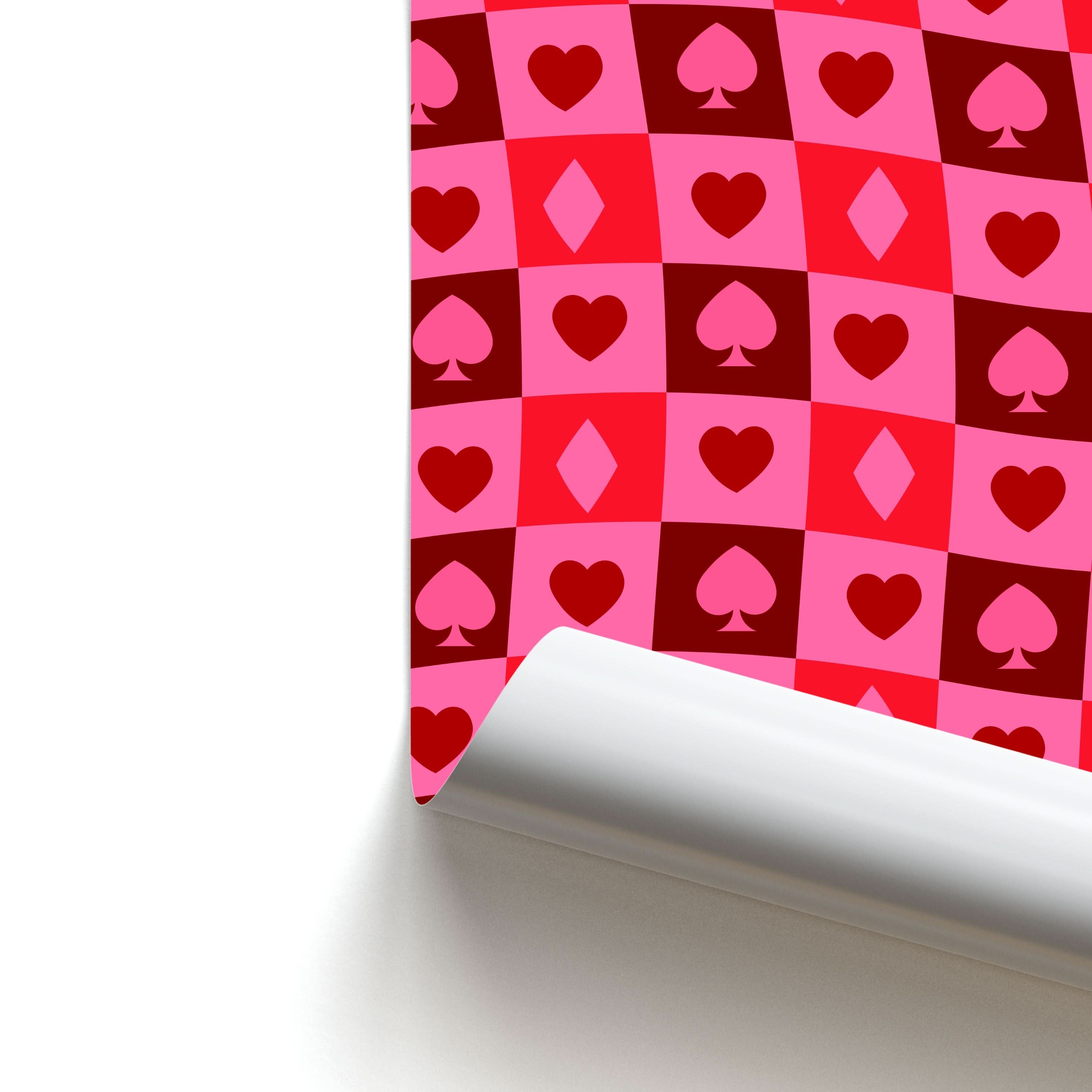 Card Suits Pattern Red Poster