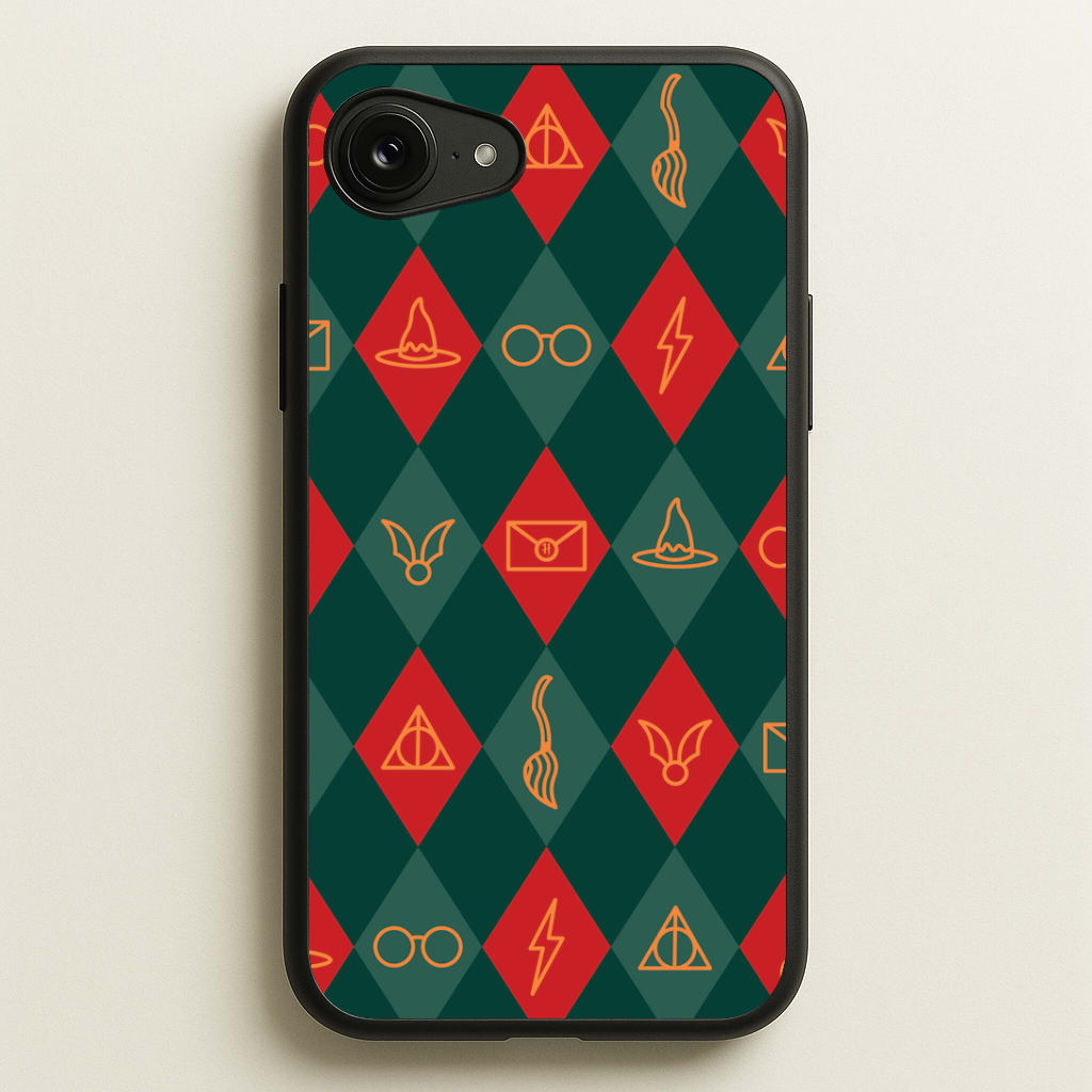 Christmas Wizard Icons Argyle Pattern iPhone 16e Case
