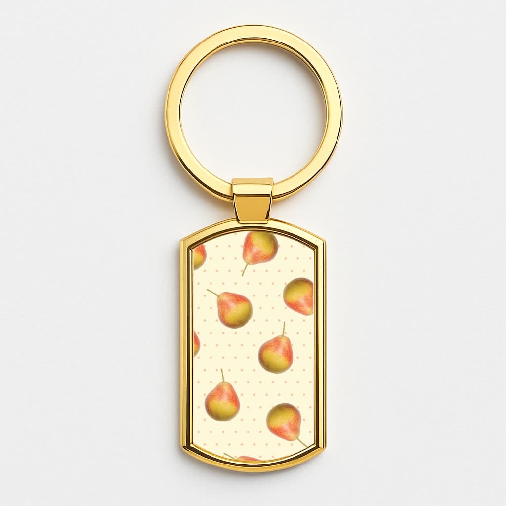 Pears And Polka Dots Pattern Gold Keyring