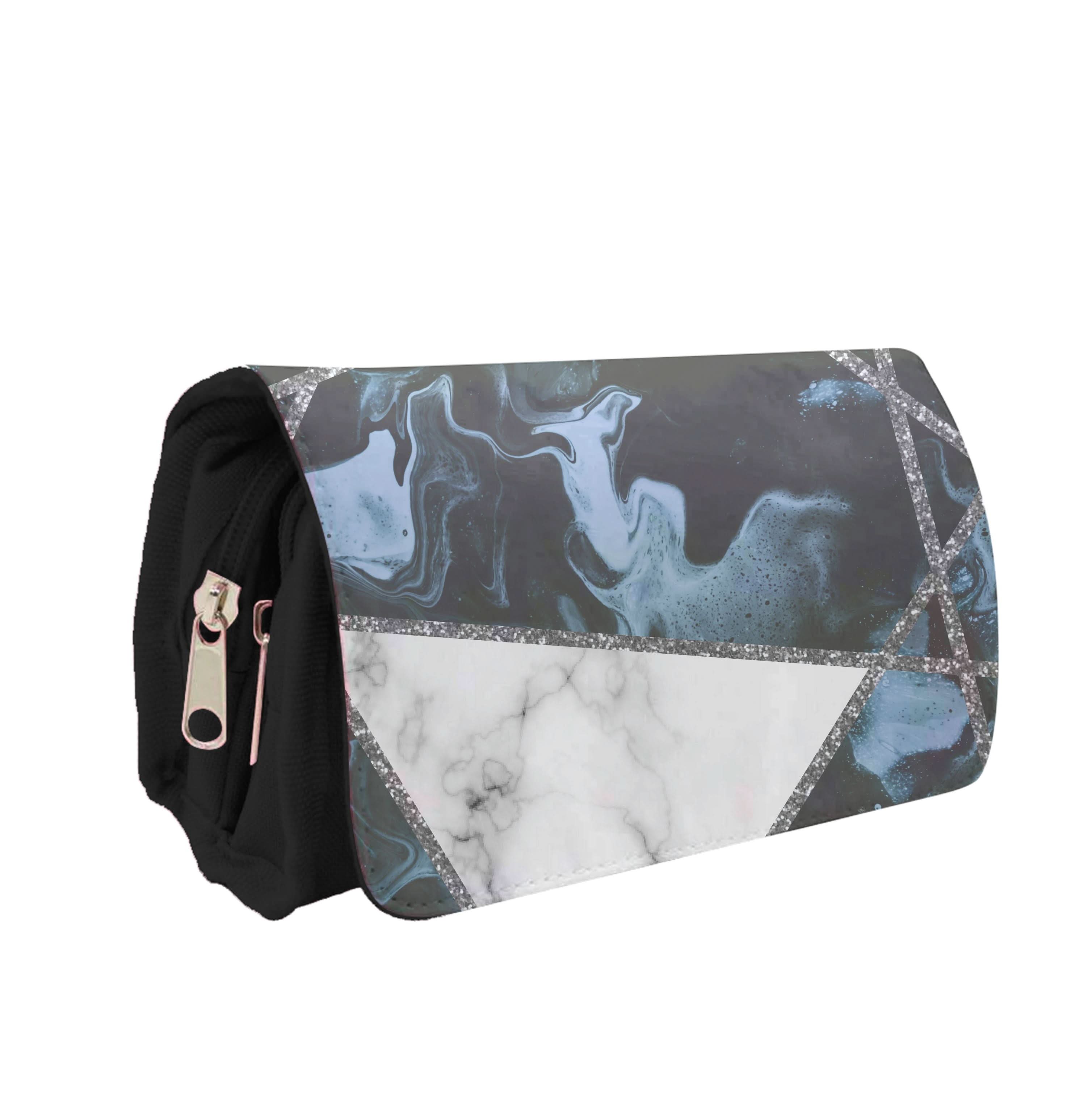 Dark Blue Marble And Silver Collage Pencil Case