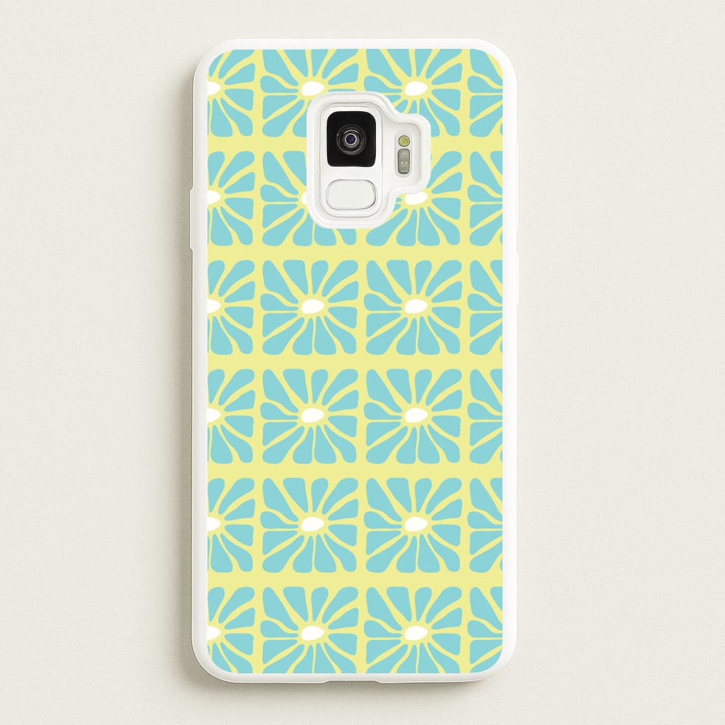 Square Abstract Flowers Blue Galaxy S9 Case