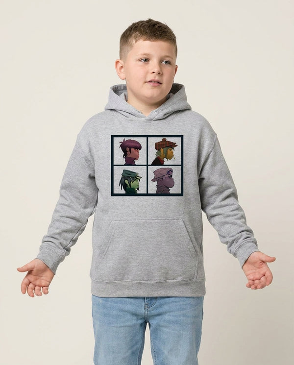 Members Kids Hoodie — Grey Front, worn