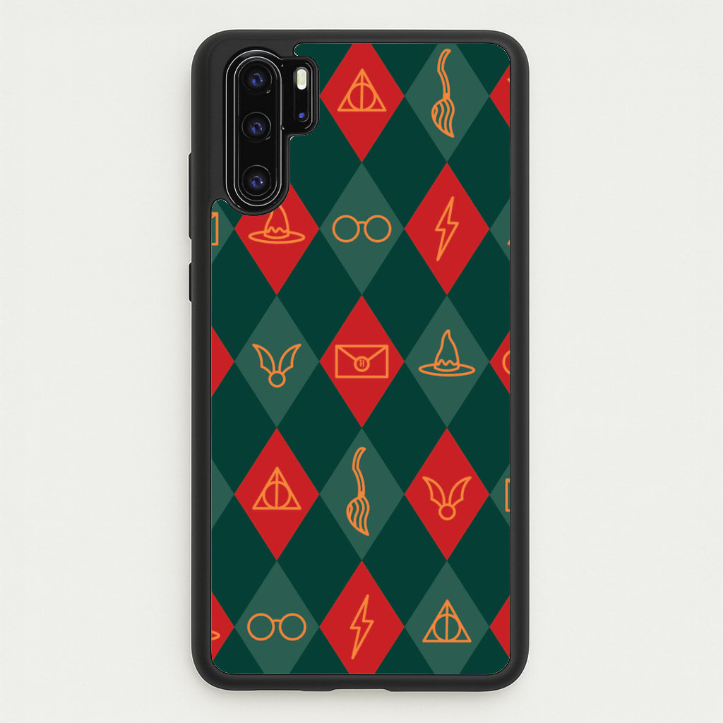 Christmas Wizard Icons Argyle Pattern Huawei P30 Pro Case