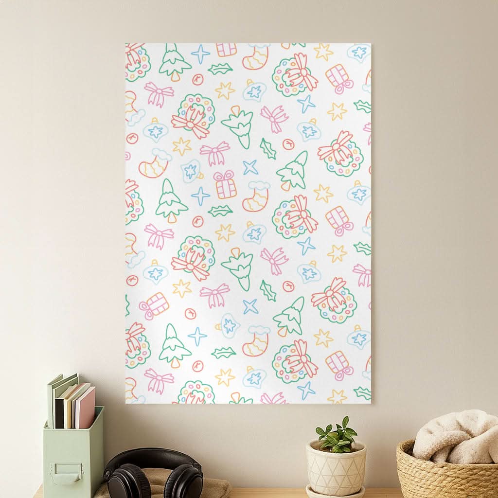 Neon Christmas Icons Pattern II Poster