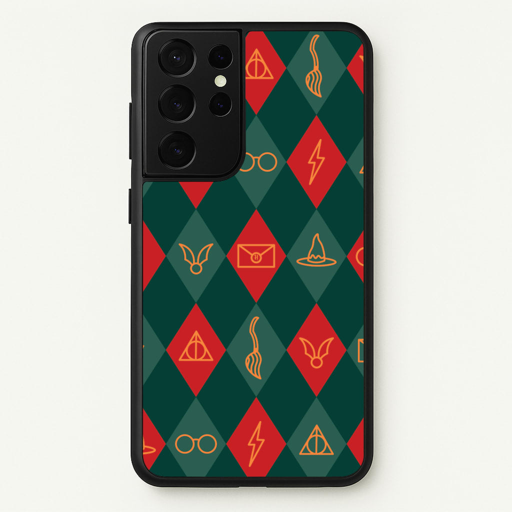 Christmas Wizard Icons Argyle Pattern Galaxy S21 Ultra Case