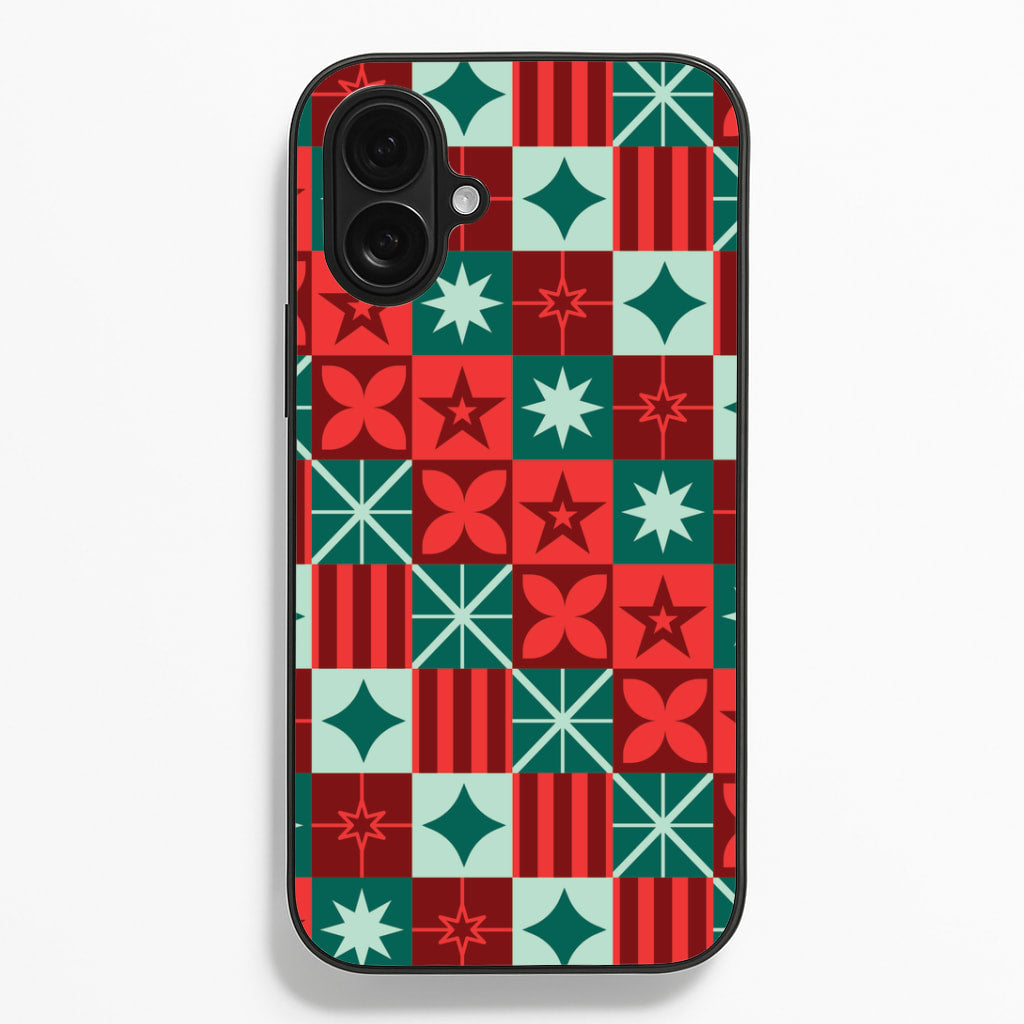Geometric Square Christmas Pattern iPhone 16 Plus Case
