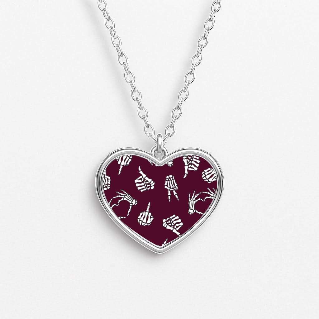 Skeleton Hands Pattern Heart Necklace