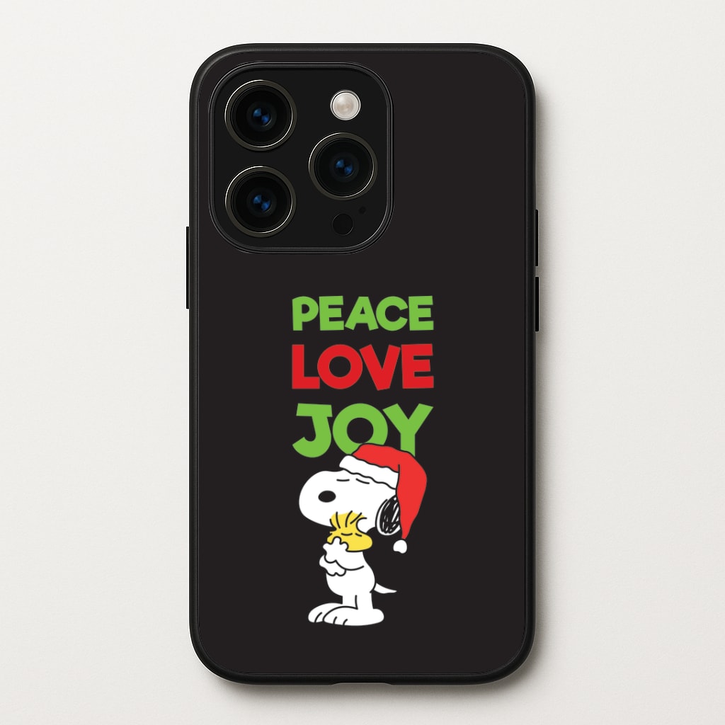 Peace, Love, Joy Christmas Cartoon Beagle iPhone 15 Pro Max Case