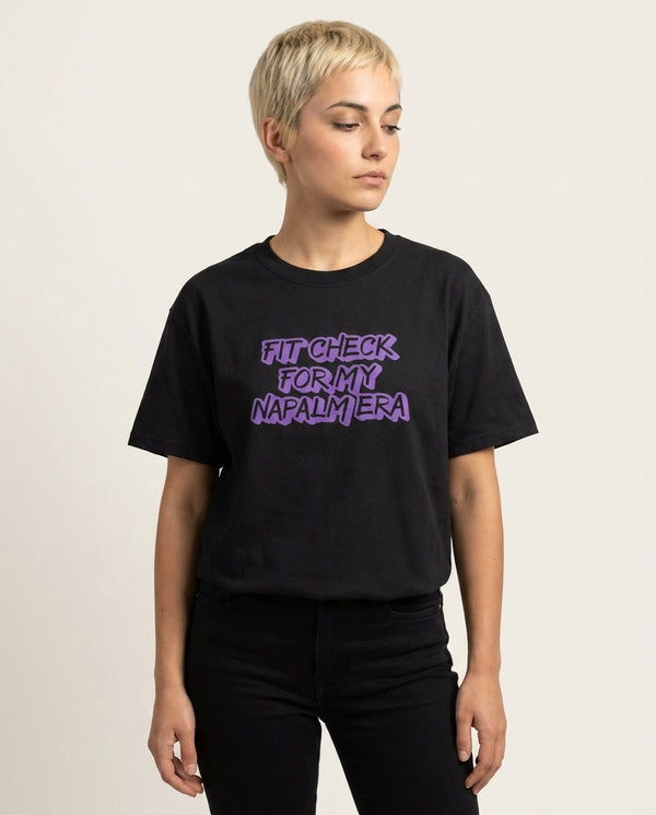 Fit Check T-Shirt — Black Front, worn