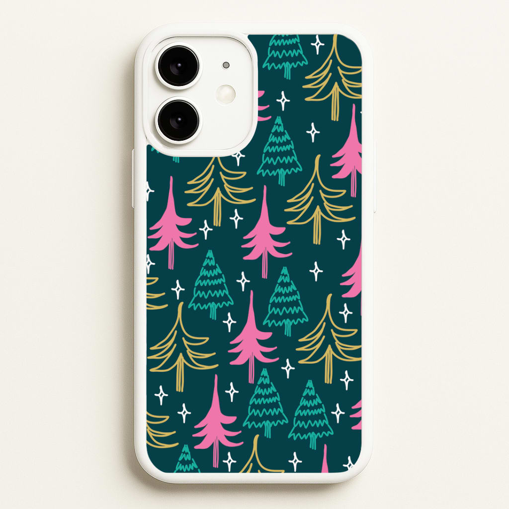 Colourful Sketched Christmas Trees Pattern iPhone 11 Case