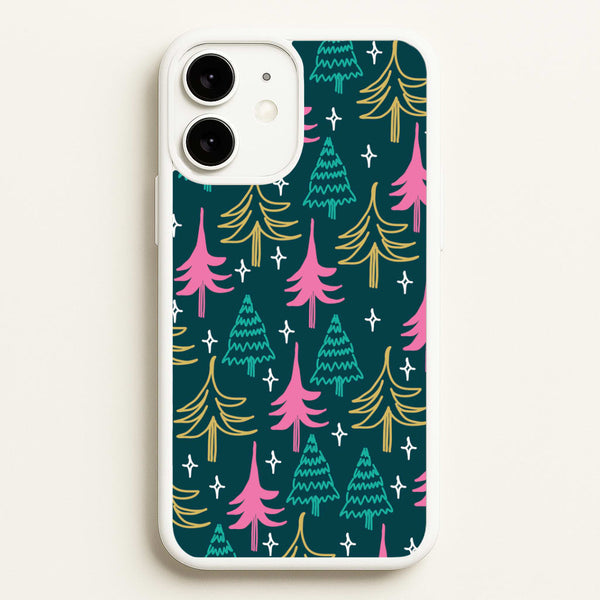 Colourful Sketched Christmas Trees Pattern iPhone 11 Case