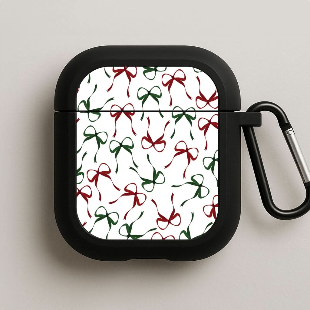 Red And Green Coquette Christmas Bows Pattern AirPods Case