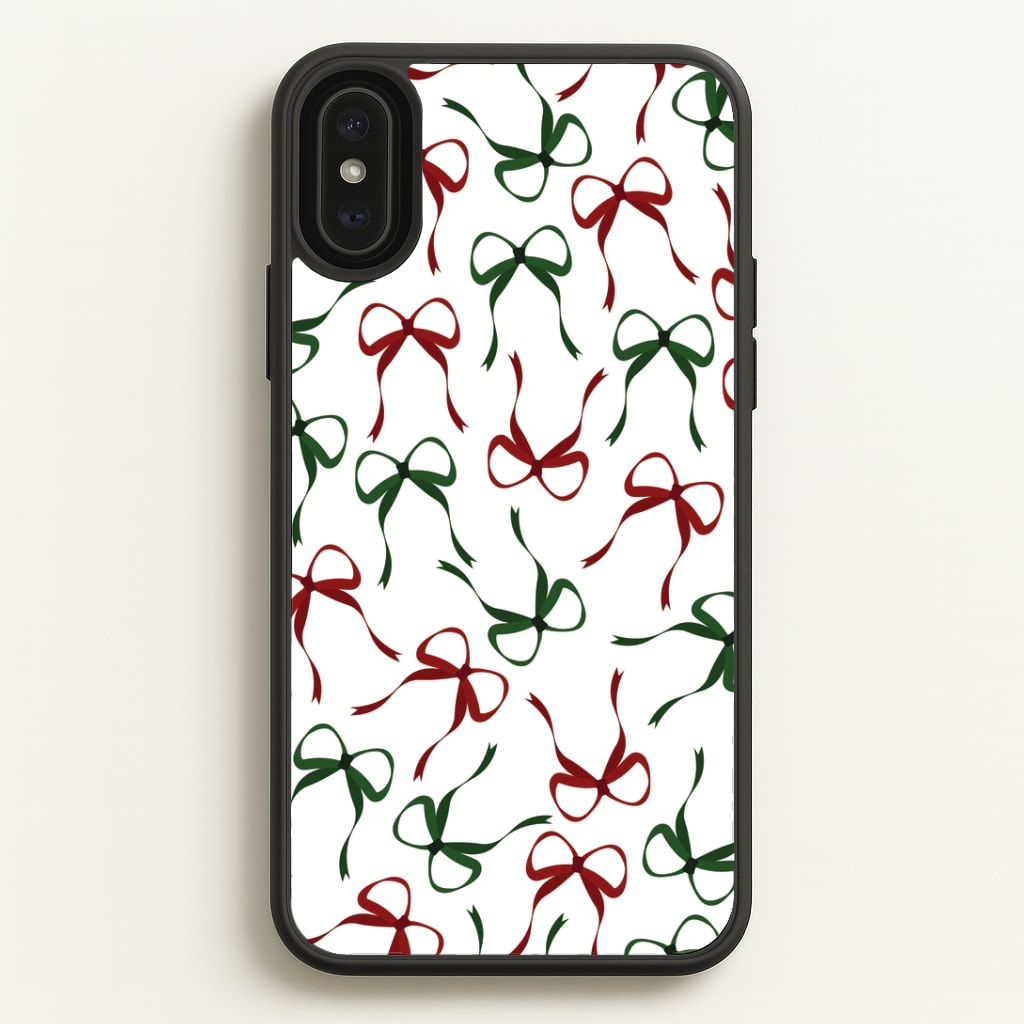 Red And Green Coquette Christmas Bows Pattern iPhone XS Max Case