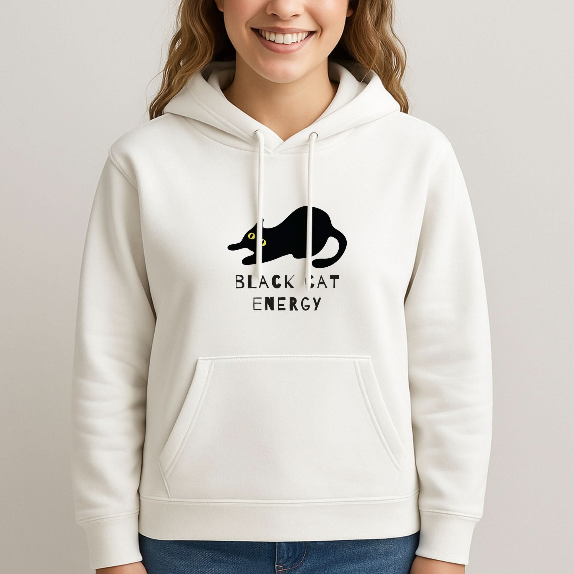 Black Cat Energy Womans Hooded Sweatshirt