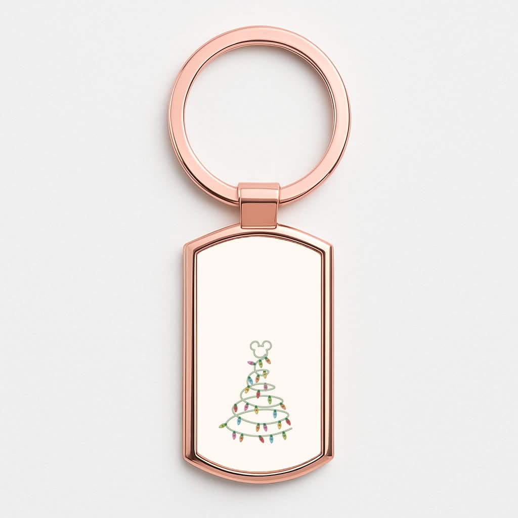 Cartoon Mouse Christmas Tree Lights Rose Gold Keyring