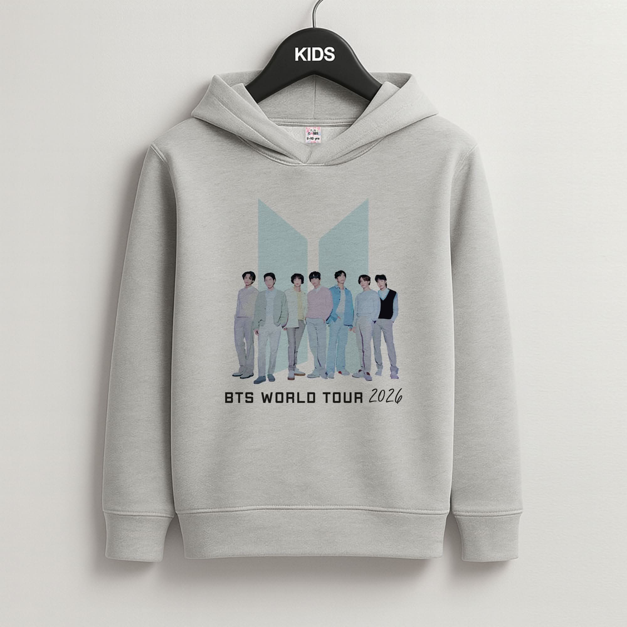 K-Pop Band Tour Pastel Blue Grey Kids Hoodie