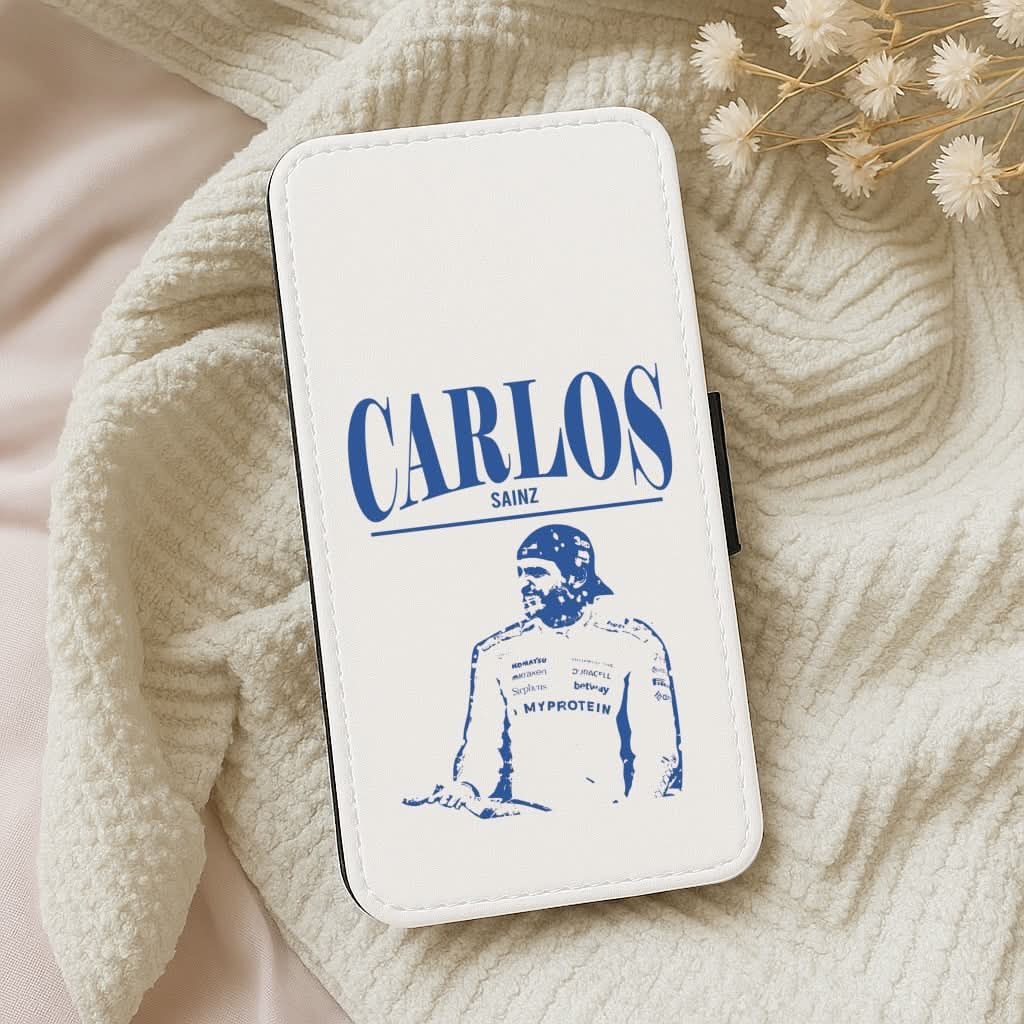 Carlos White And Blue Leather Phone Case