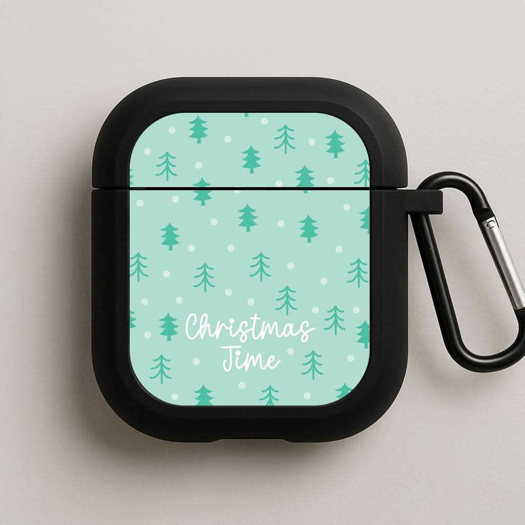 Cute Xmas Trees Pattern Black AirPods Case