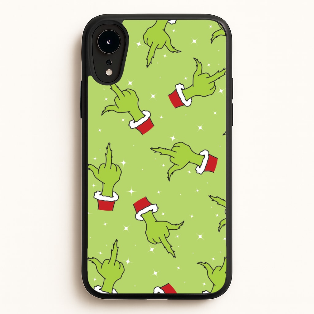 Green Middle Finger Christmas Pattern iPhone XR Case