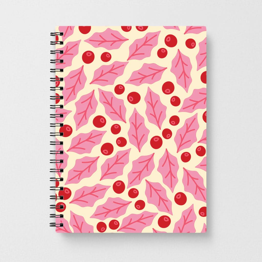 Pink Holly And Berries Pattern Notebook