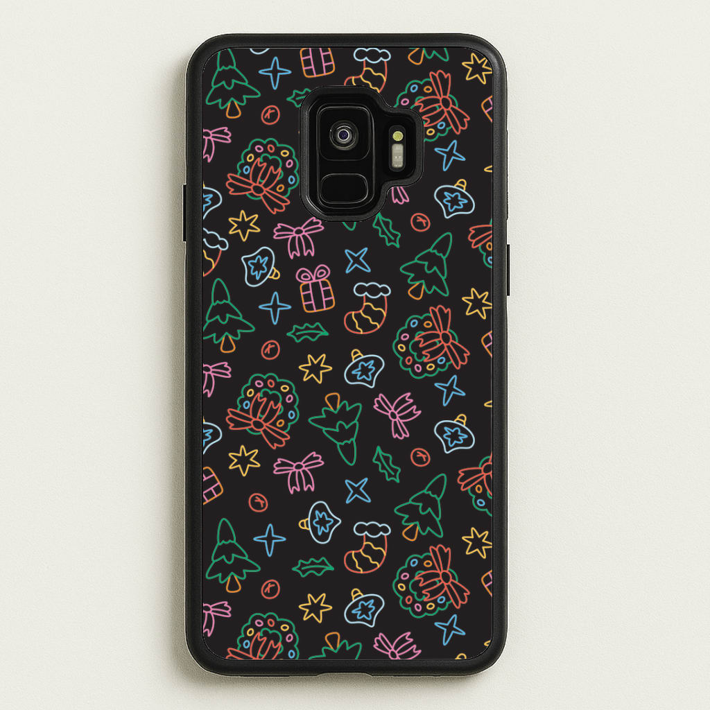 Neon Christmas Icons Pattern I Galaxy S9 Case