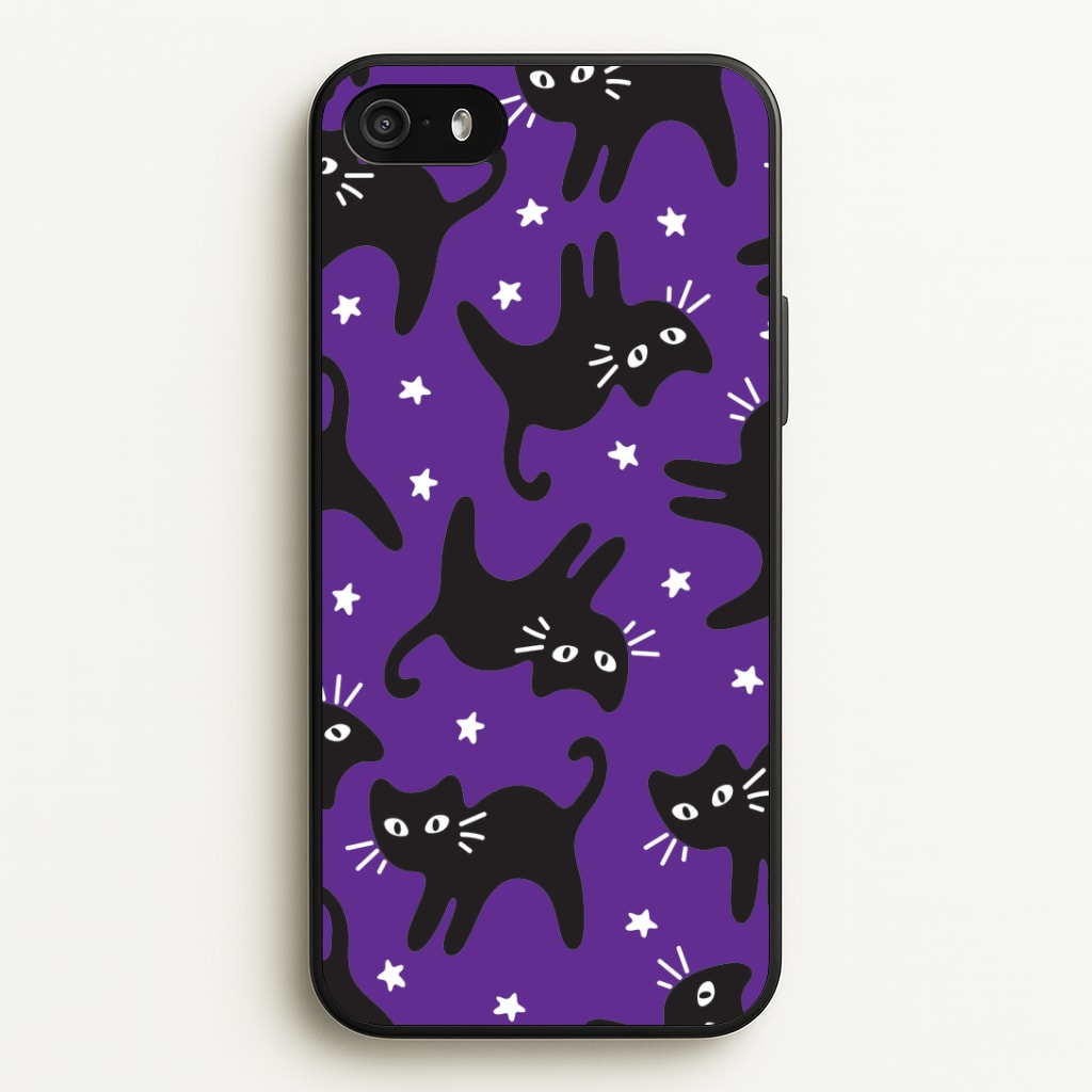 Cartoon Black Cats And Stars Pattern iPhone 5 / 5s / SE 2016 Case