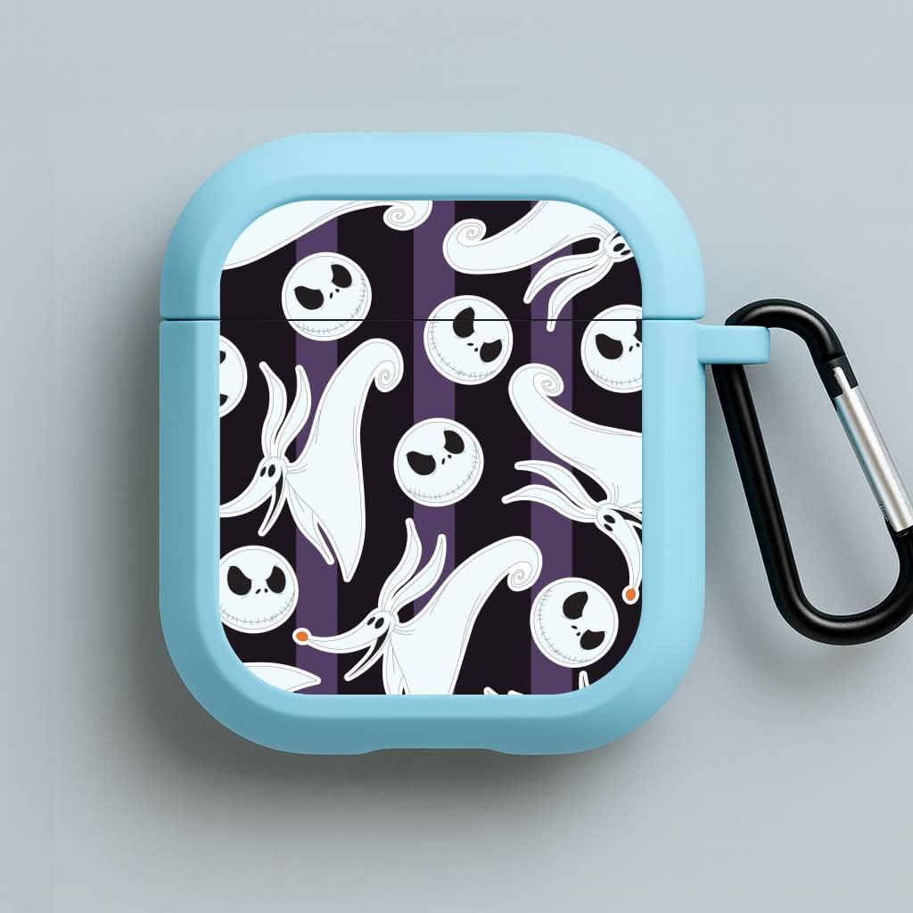 Skeleton Dog And Face Pattern Blue AirPods Case
