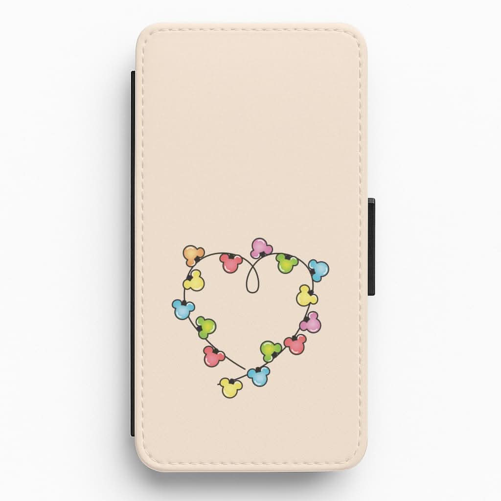 Cartoon Mouse Christmas Fairylights Heart Flip / Wallet Phone Case
