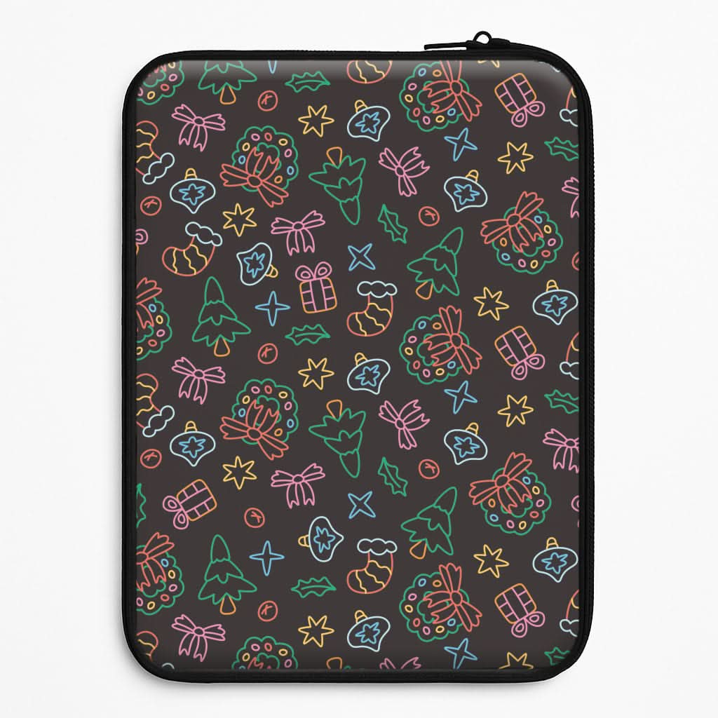 Neon Christmas Icons Pattern I Laptop Sleeve